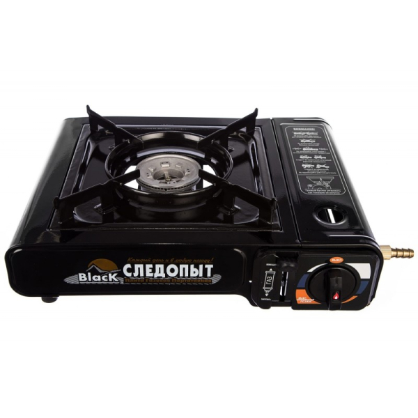Плита настольная газовая "СЛЕДОПЫТ - Black" с переходником