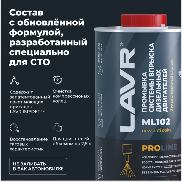 Промывка систем впрыска дизельных двигателей ML102 LAVR PRO LINE, 1 л / Ln2009